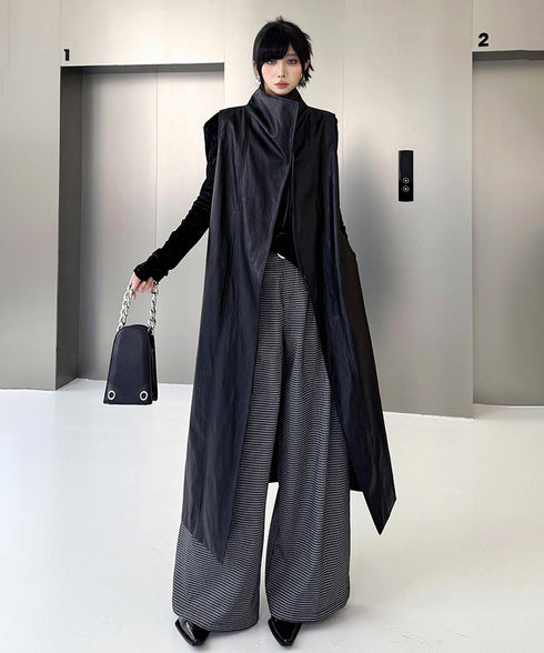 Check Wide Tuck Pants